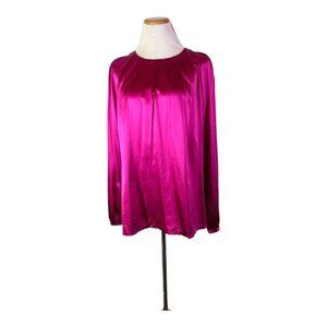 Pendleton Size 14 Silk Satin Pink Blouse Top Pleated Long Sleeve